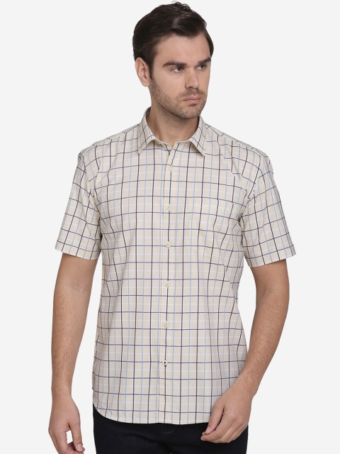 

Greenfibre Men Cream-Coloured & Blue Regular Fit Checked Casual Shirt