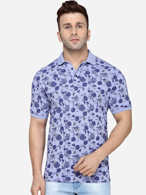 

JADE BLUE Men Purple Printed Polo Collar T-shirt