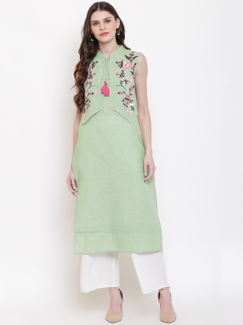 

Napra Women Green Embroidered Straight Kurta
