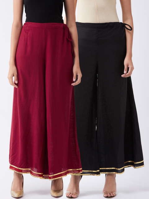 

InWeave Women Pack Of 2 Solid Flared Fit Palazzos, Maroon
