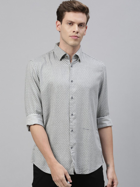 

RARE RABBIT Men Grey Tailored Fit Printed Casual Shirt