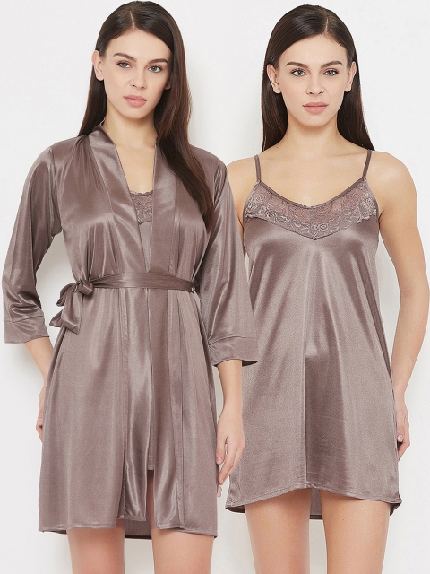 

Clovia Brown Solid Nightdress With Robe