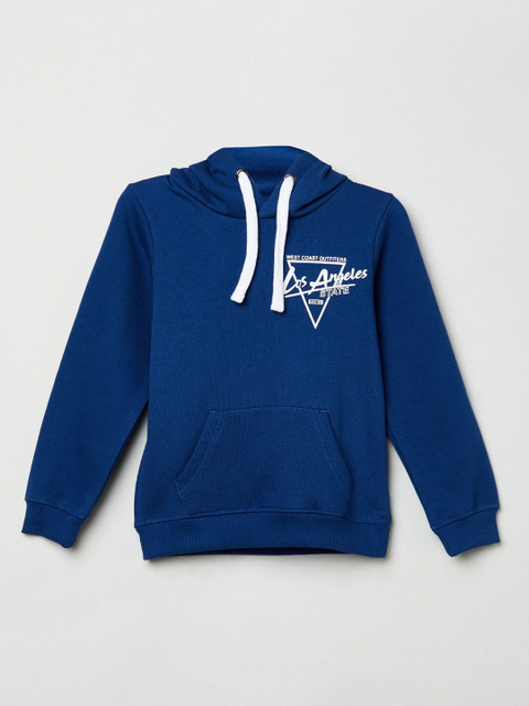 

max Boys Navy Blue & Off-White Printed Hooded Sweatshirt