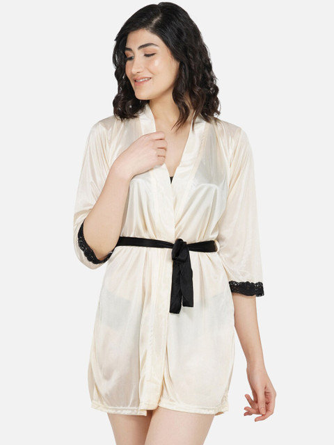 

PHWOAR Beige Solid Nightdress