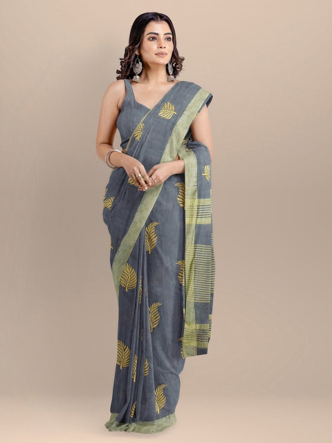 

BharatSthali Grey Silk Cotton Embroidered Maheshwari Handloom Saree