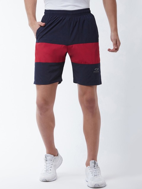

Masch Sports Men Navy Blue & Red Colourblocked Regular Fit Rapid-Dry Sports Shorts