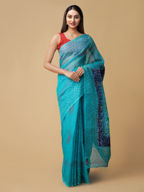 

Unnati Silks Blue Pure Cotton Dyed Bandhani Saree
