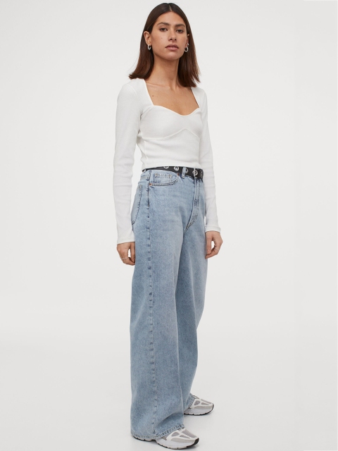 

H&M Women White Solid Sweetheart-Neckline Top