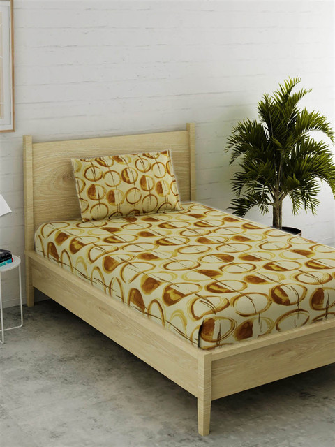 

EverHOME Beige Geometric 144 TC Cotton 1 Single Bedsheet with 1 Pillow Cover