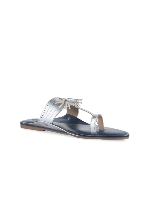 

SKO Women Silver-Toned Leather One Toe Flats