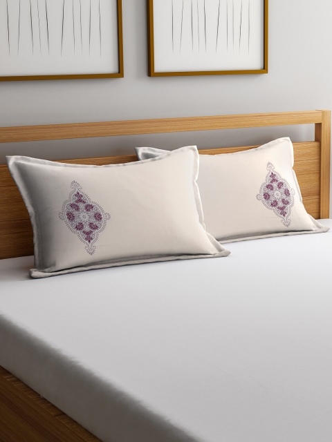

Trident Set Of 2 Off-White & Grey Floral Print 210 TC Pillow Covers