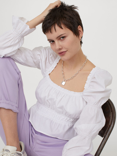

H&M Women White Solid Peplum Top