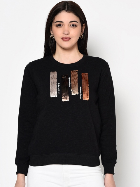 

Miss Grace Women Black Embellished Sweatshirt