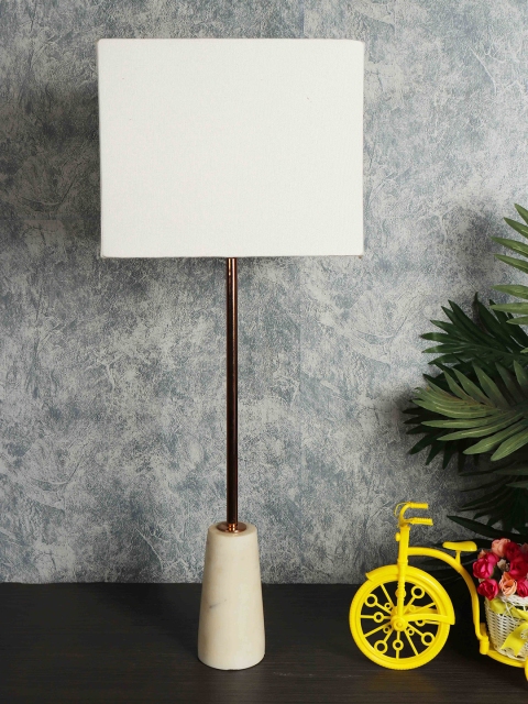 

Grated Ginger White & Copper-Toned Self Design Contemporary Bedside Lamp with Shade