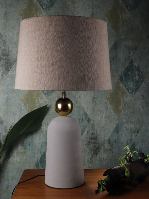 

Grated Ginger White & Beige Textured Contemporary Bedside Lamp with Shade