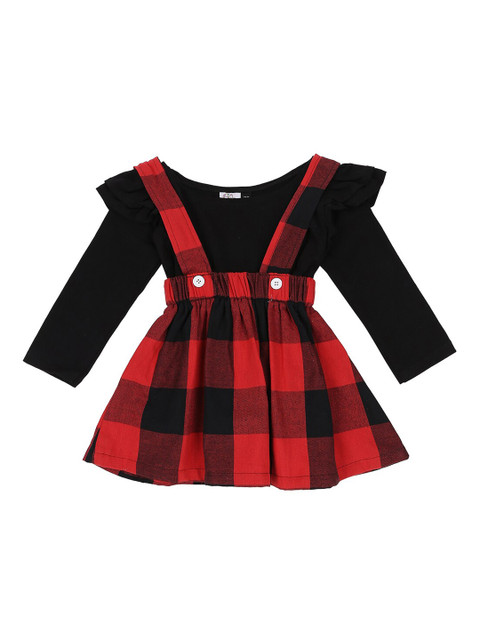 

oui oui Girls Black & Red Solid Top with Skirt