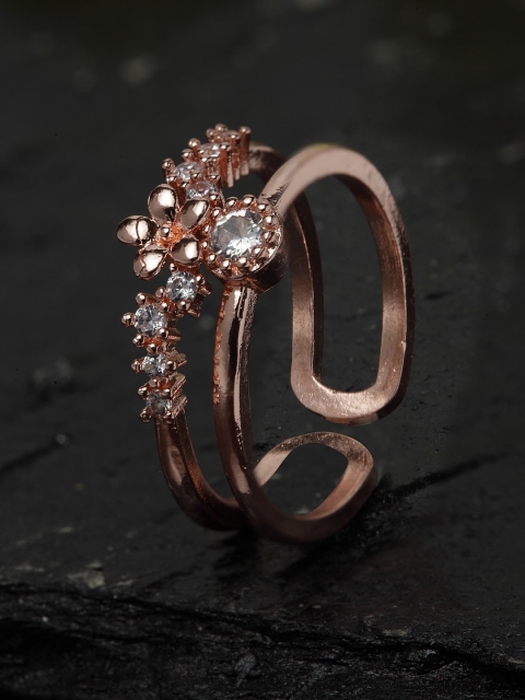 

Ferosh Rose Gold Plated White Stone Studded Finger Ring