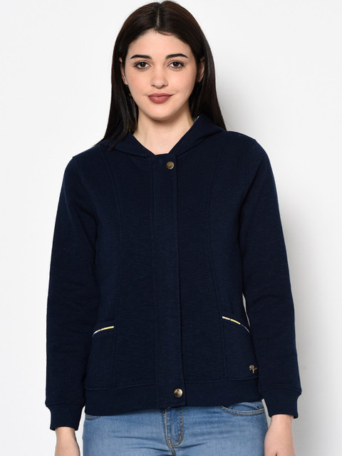 

Miss Grace Women Navy Blue Solid Hooded Sweatshirt