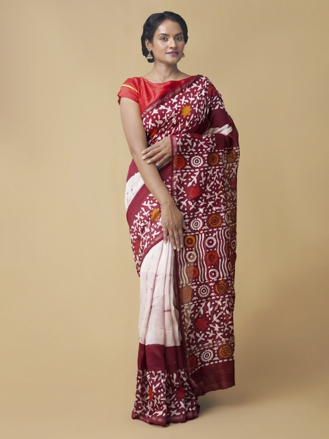 

Unnati Silks Red & Maroon Silk Cotton Printed Chanderi Saree