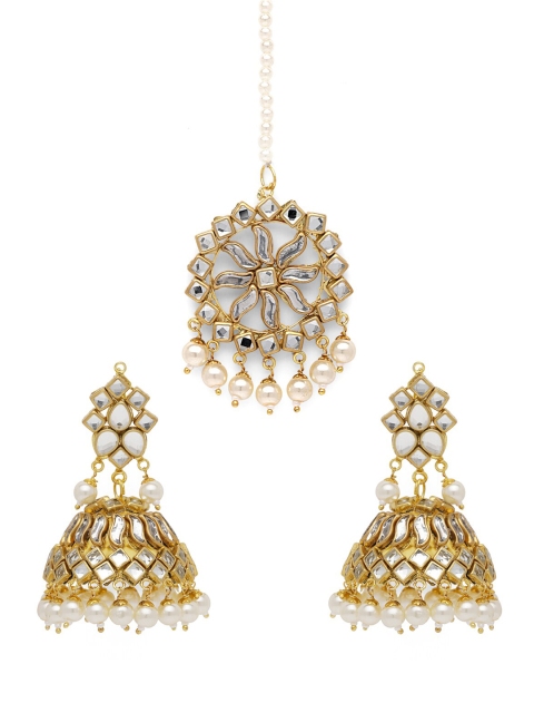 

Fabstreet Gold-Plated & White Kundan Studded Jewellery Set