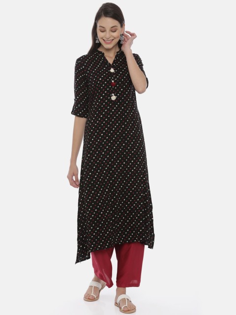 

Neerus Women Black Printed A-Line Kurta