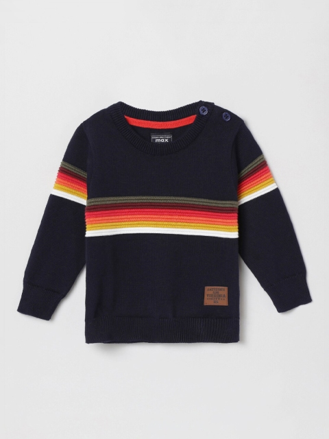 

max Boys Navy Blue & Pink Striped Pullover Sweater