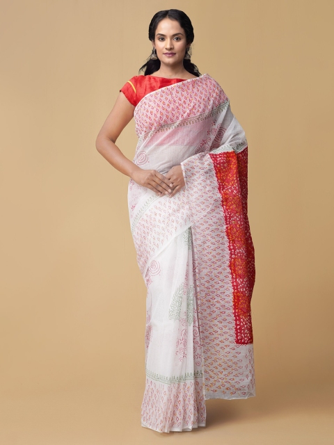 

Unnati Silks White Pure Cotton Printed Bandhani Saree