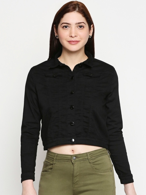 

Kraus Jeans Women Black Solid Denim Jacket