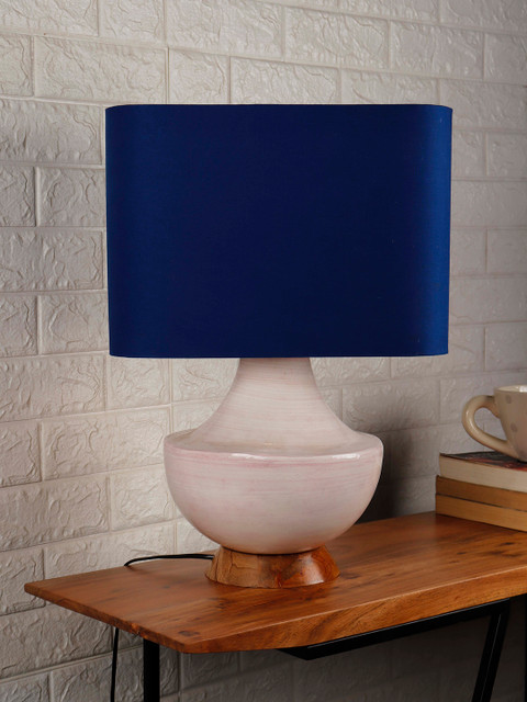 

Grated Ginger Blue & Pink Solid Contemporary Bedside Lamp with Shade