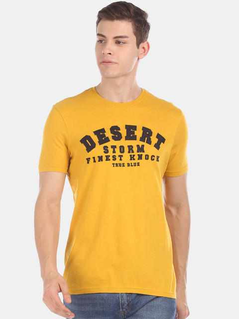 

True Blue Men Yellow Printed Round Neck T-shirt