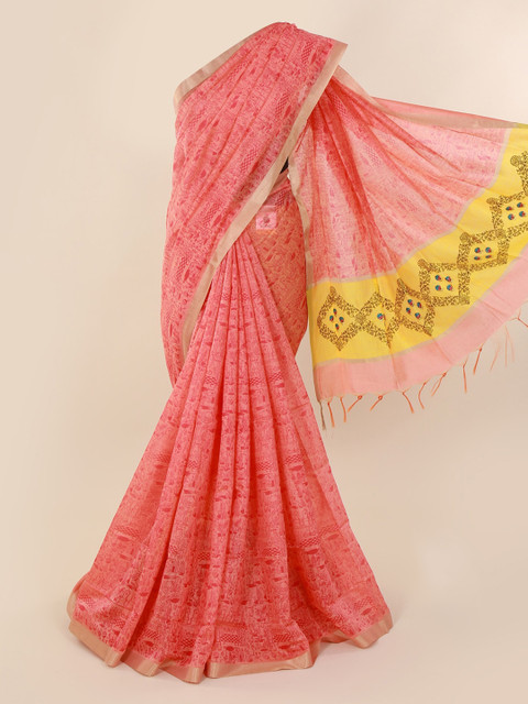 

Pothys Peach-Coloured Printed Cotton Saree