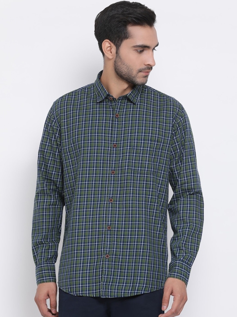 

Richlook Men Green & Navy Blue Slim Fit Checked Casual Shirt