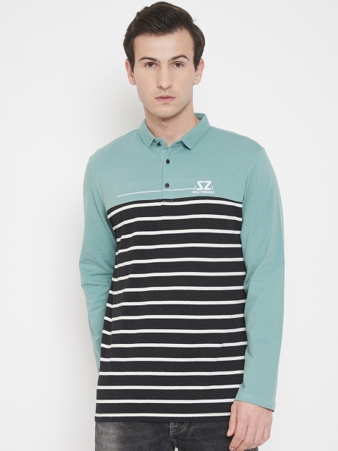 

QUBIC Men Multicoloured Striped Polo Collar T-shirt, Multi
