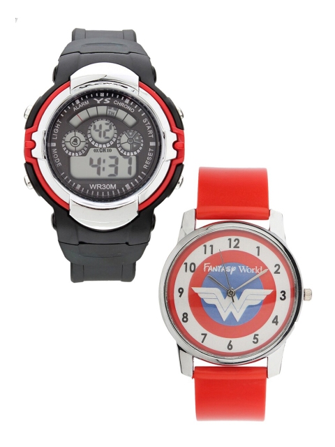 

Fantasy World Kids Black & Red His & Her Watch FWGiftset120-008-RD-YS-02-RD