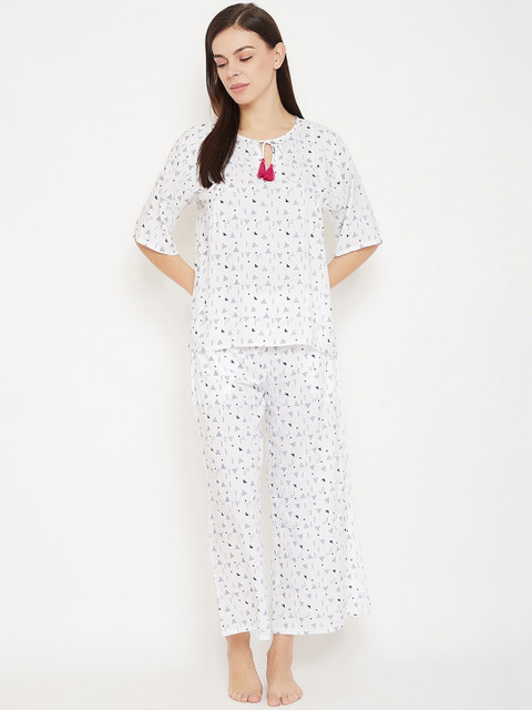 

Clovia Women White & Grey Printed Night Suit