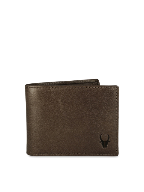 

WildHorn Men Brown Textured RFID Genuine Leather Two Fold Wallet