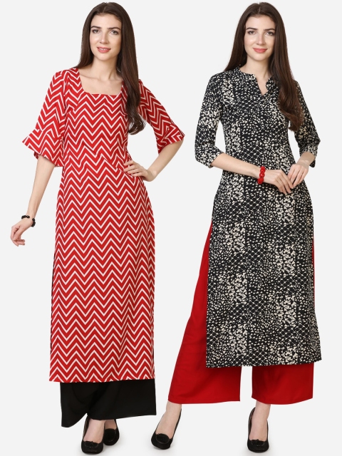 

Florence Women Pack Of 2 Printed A-Line Kurtas, Red