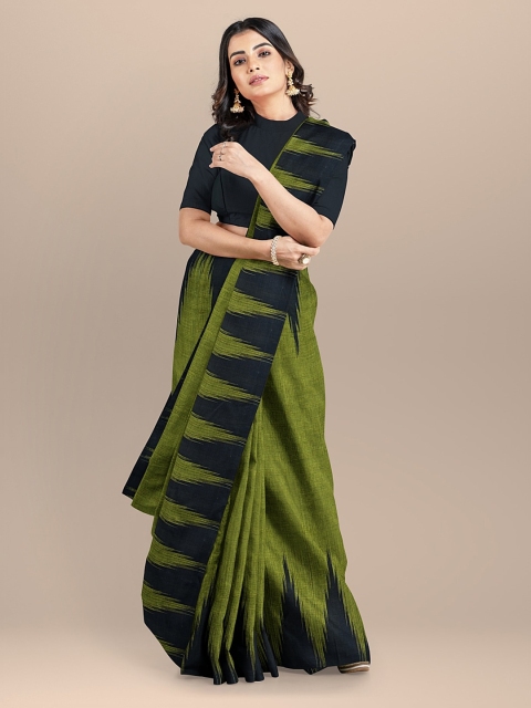 

BharatSthali Green Pure Cotton Solid Sambalpuri Saree