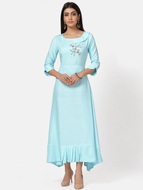 

Kiana Women Turquoise Blue Embroidered Fit and Flare Dress