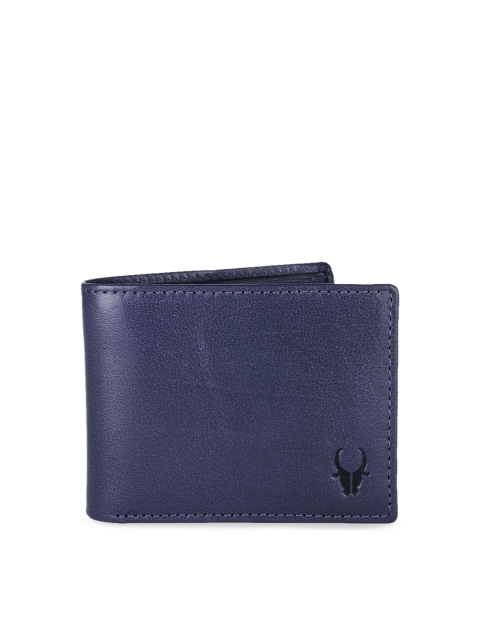 

WildHorn Men Navy Blue Solid RFID Genuine Leather Two Fold Wallet