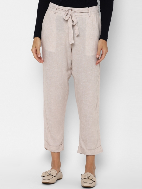 Allen Solly Woman Women Beige Regular Fit Solid Peg Trousers