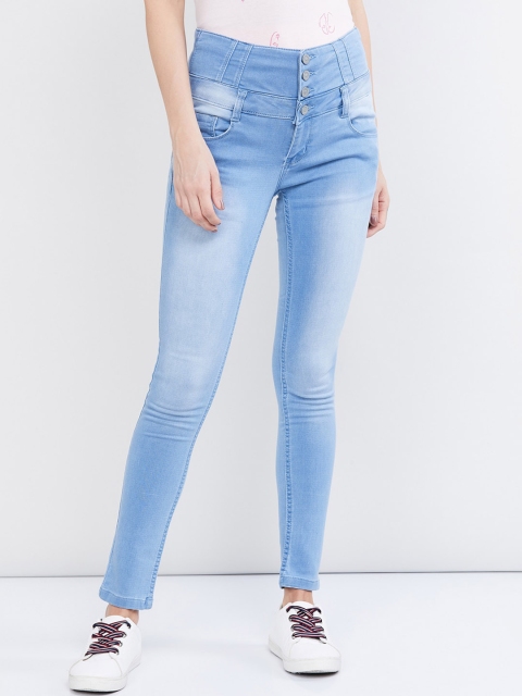 

max Women Blue Skinny Fit High-Rise Clean Look Cropped Stretchable Jeans