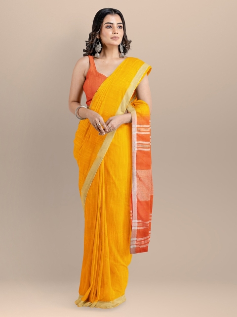 

BharatSthali Mustard & Orange Pure Cotton Solid Mangalagiri Saree