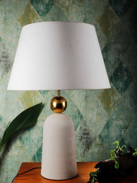 

Grated Ginger White Self Design Contemporary Bedside Lamp with Shade