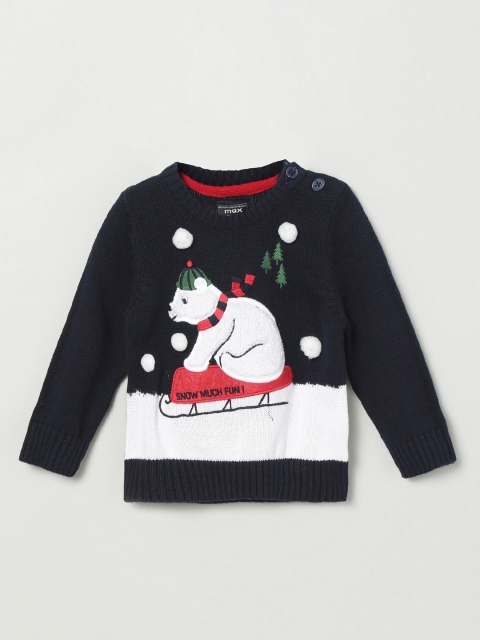 

max Boys Navy Blue & Off-White Self Design Pullover Sweater