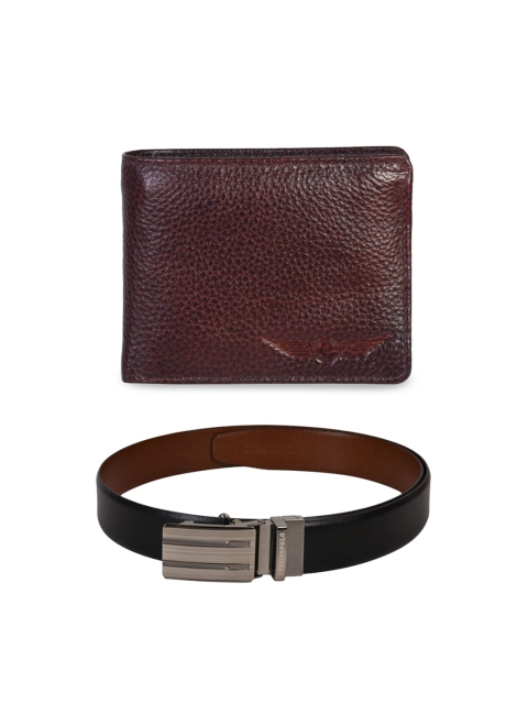 

CHRISTOPOLO Men Black & Brown Leather Wallet & Reversible Belt Combo