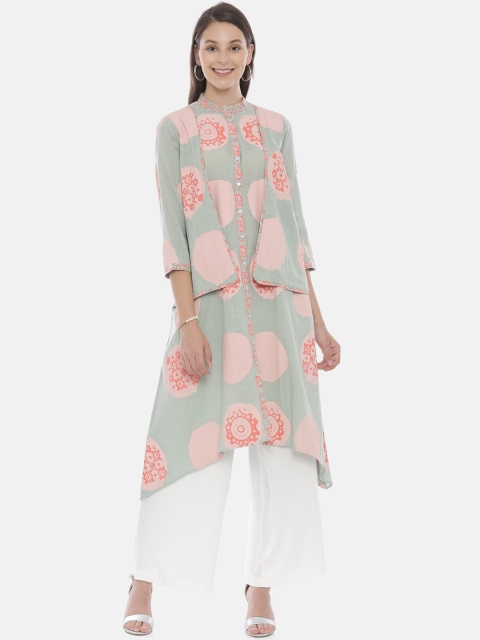 

Neerus Women Pastel Green Printed A-Line Layered Kurta