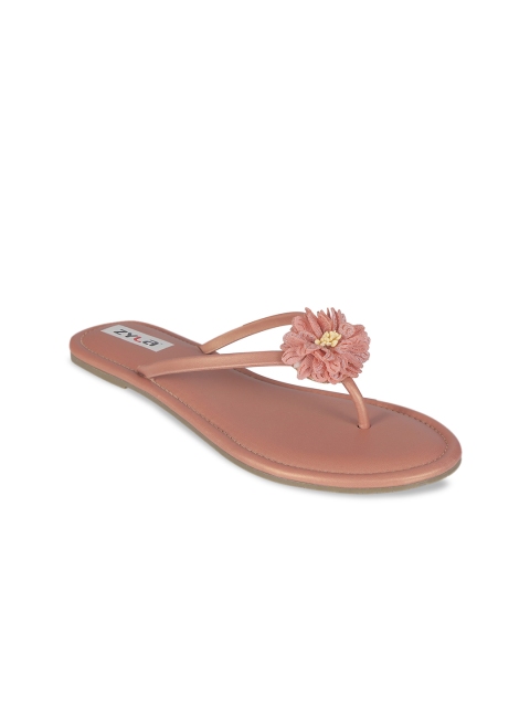

Zyla Women Peach-Coloured Embellished T-Strap Flats