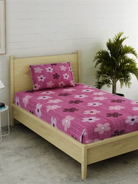

EverHOME Purple & Brown Floral 144 TC Cotton 1 Single Bedsheet with 1 Pillow Covers