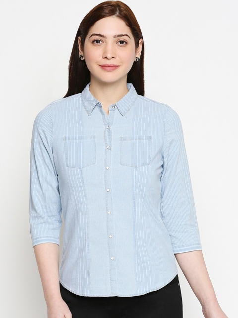 

Kraus Jeans Women Blue Regular Fit Striped Cotton Casual Shirt